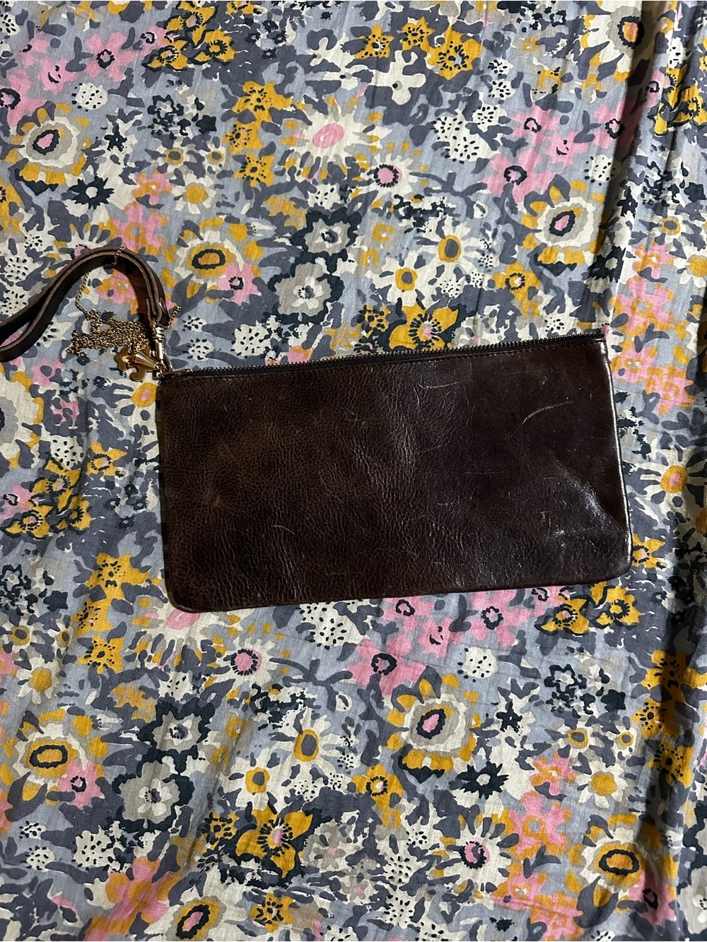 Genuine Leather moss mills Dark Brown Wristlet Clutch; vintage